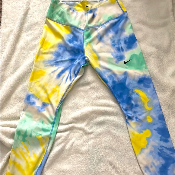 Nike Kids Tie-Dye Leggings - Blue, Yellow, Green - Picture 1 of 4